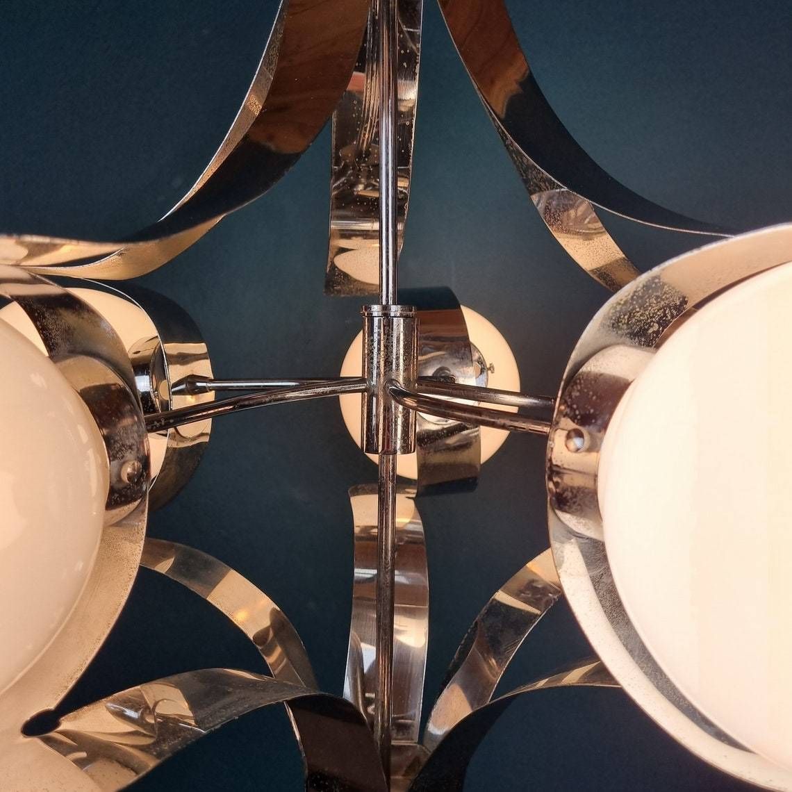 Mid Century Metal Opaline Glass Italy 1960s Sputnik Space Age Vintage Italian Lighting photo buy