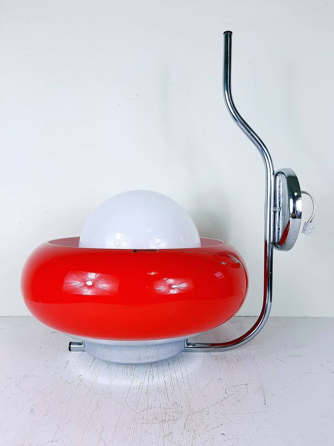 Mid Century Wall Lamp Meblo Guzzini 1980s Red Glass Plastic Lamp Retro Italy Space Age Atomic Sconces