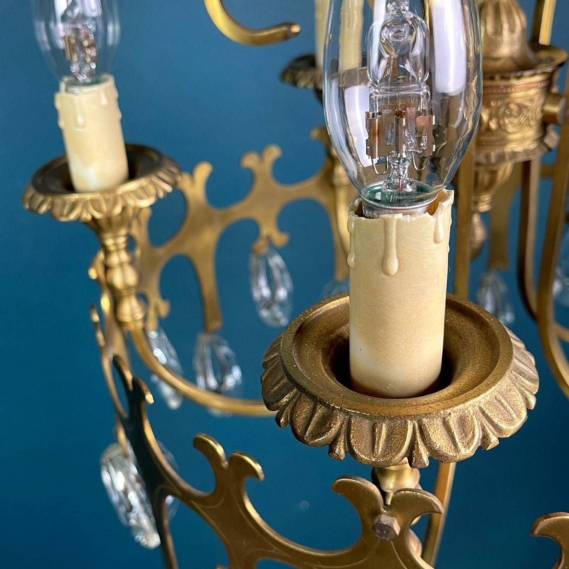 Vintage Chandelier With Crystal Drops Italy 1960s 5 Arms Bronze And Crystal Italian Chandelier photo Lighting