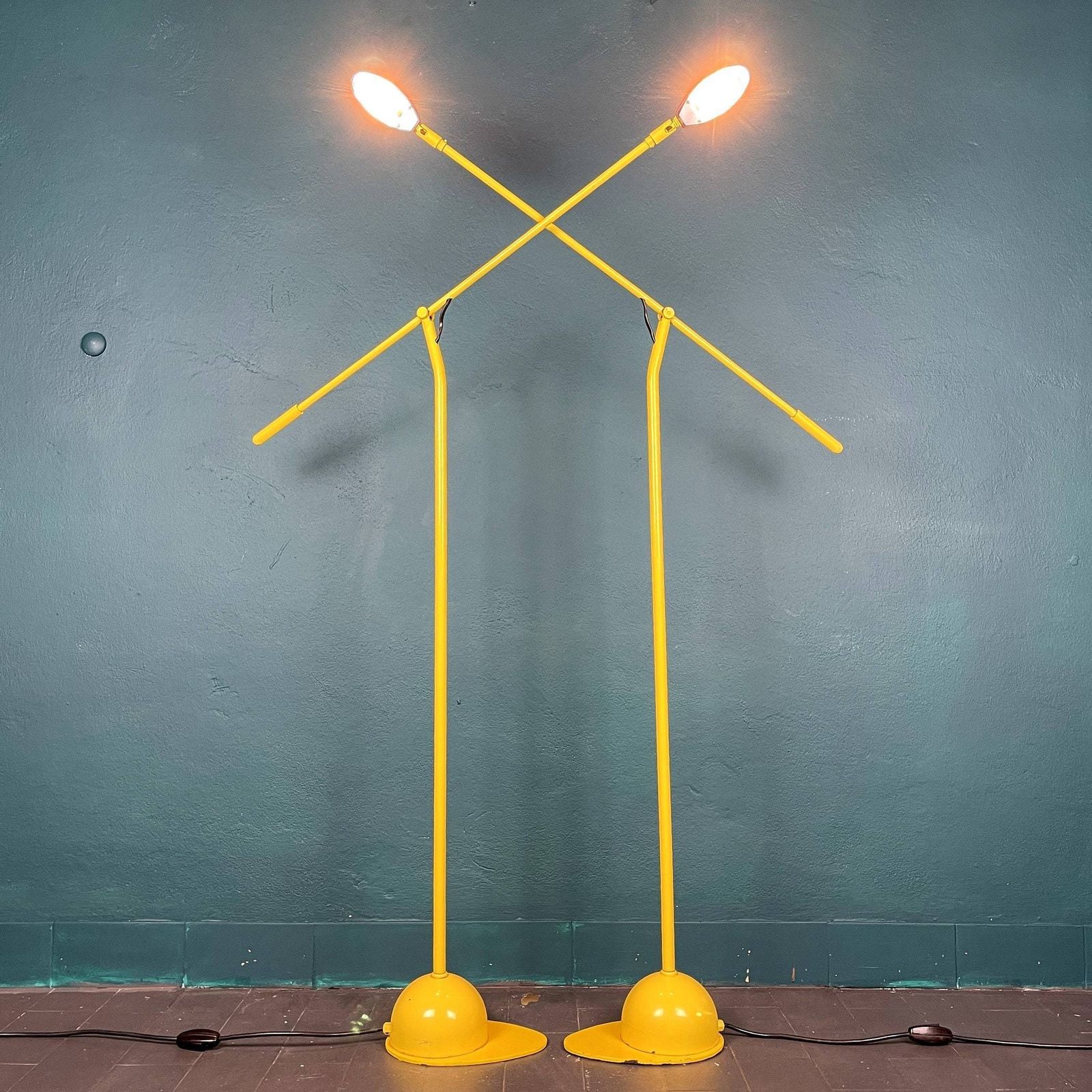 Pair Of Yellow Floor Lamps Yugoslavia 1960s Industrial Mid Century Lighting Space Age photo for sale