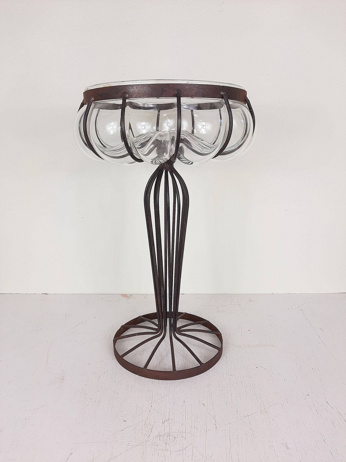 photo furniture Vintage Glass Metal Vase 1970s Yugoslavia Handmade Patina Fruit Vase