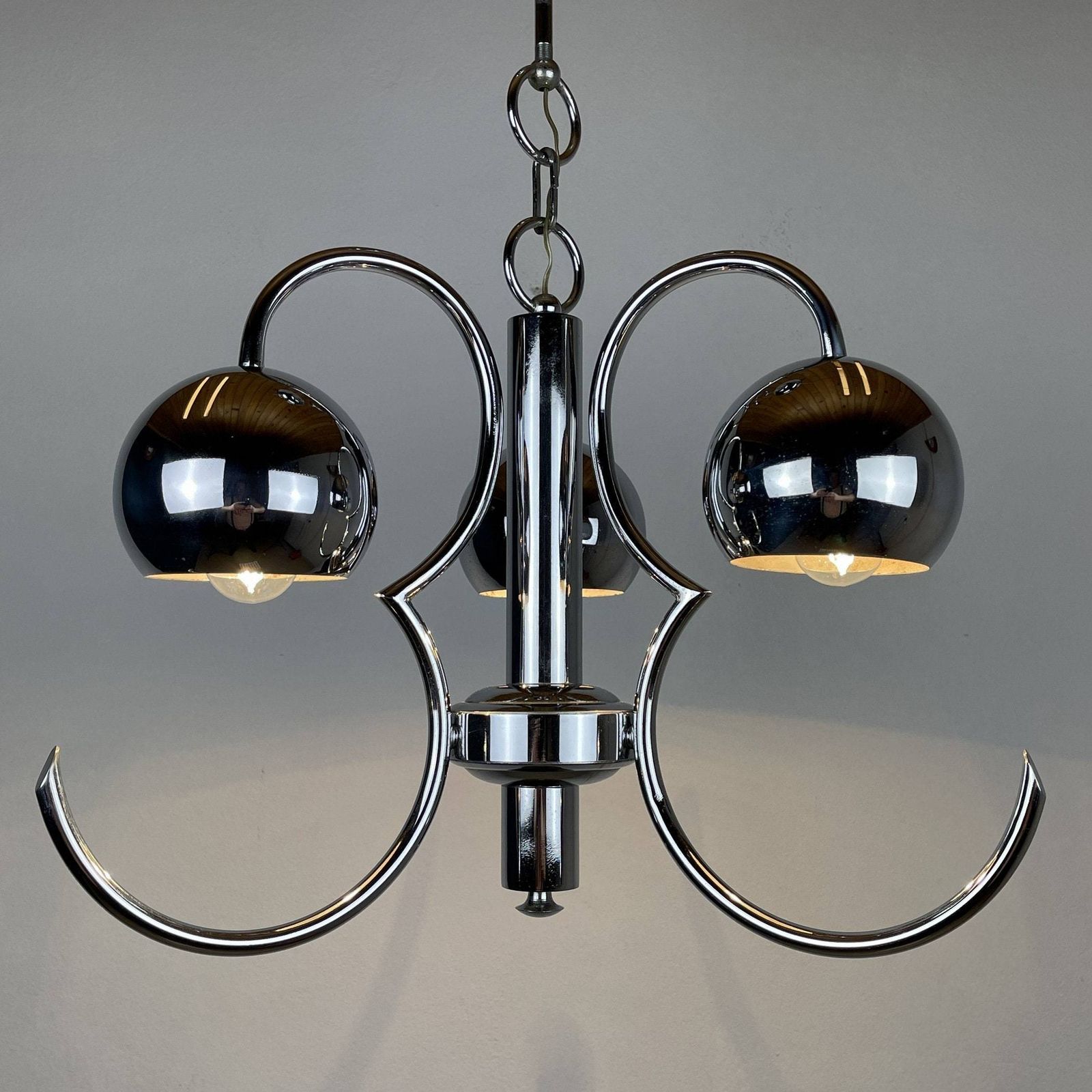 Mid Century Eyeball Silver Pendant Lamp Italy 1970s Space Age Italian Modern Atomic Vintage Italian Light photo for sale