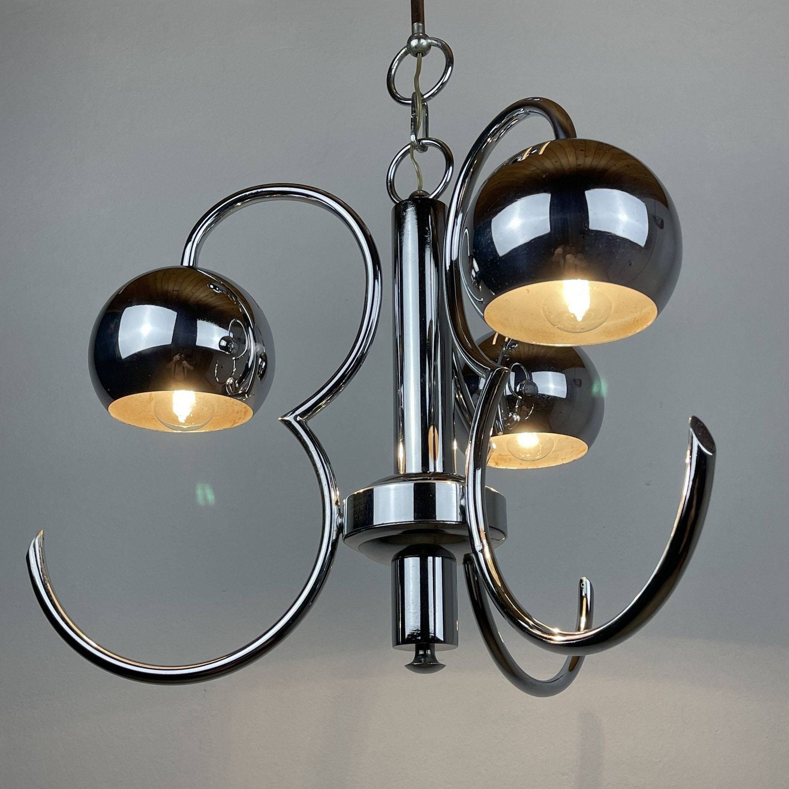 Mid Century Eyeball Silver Pendant Lamp Italy 1970s Space Age Italian Modern Atomic Vintage Italian Light photo 389.0