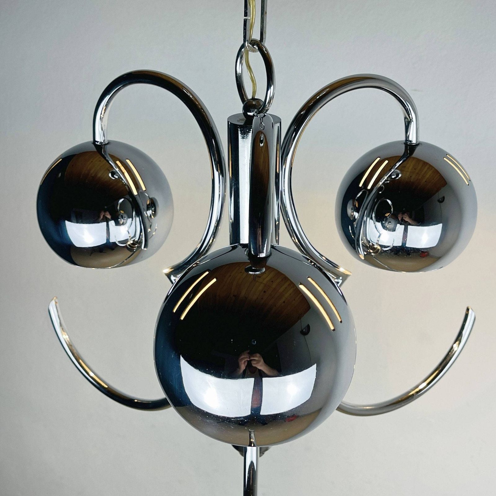 photo for sale Mid Century Eyeball Silver Pendant Lamp Italy 1970s Space Age Italian Modern Atomic Vintage Italian Light