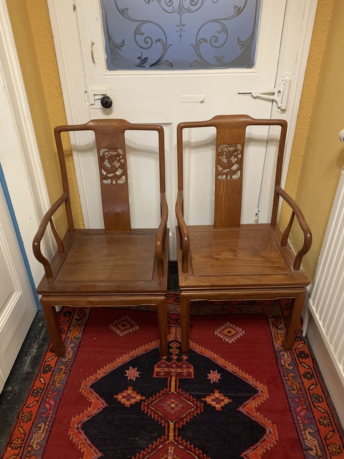 A Pair Of Rosewood Dragon Oriental Arm Chairs photo furniture
