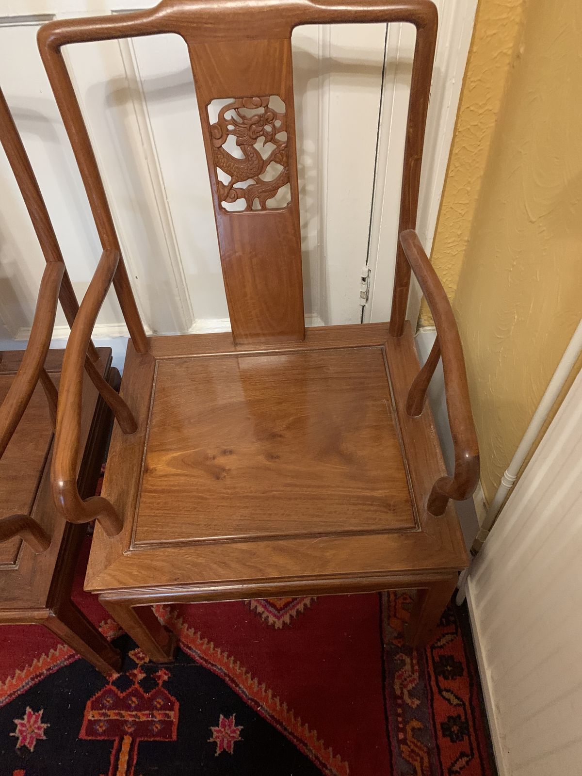 A Pair Of Rosewood Dragon Oriental Arm Chairs photo for sale