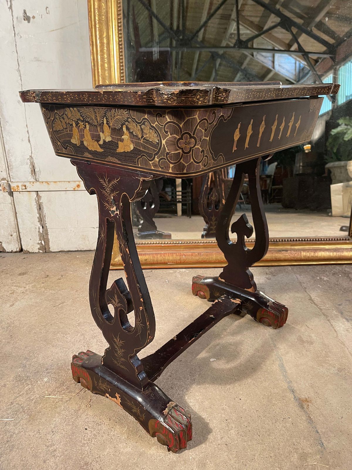 Stunning Antique Regency Ebonised Chinoiserie Ladies Work/Sewing Stand Box Circa 1820 photo vinterior