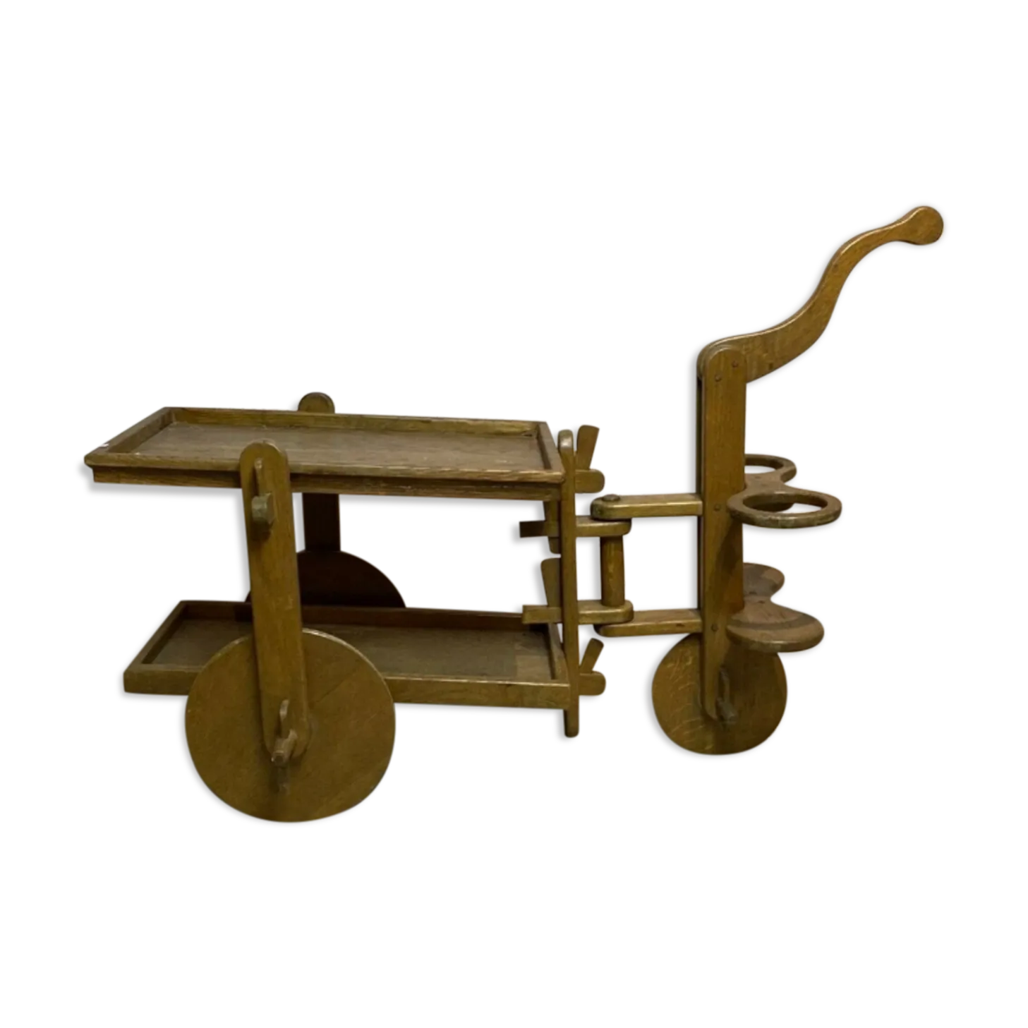 Midcentury Brutalist Modernist Oak Bar Cart Trolley, 1950s