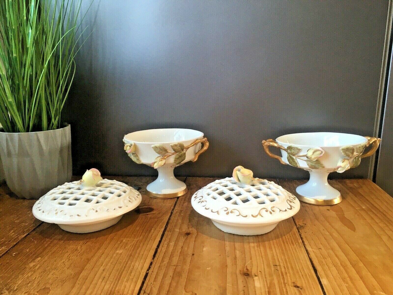 Pair Of Top Quality 19th C Moore Brothers Rose Pot Pourri Pedestal Vases Urns