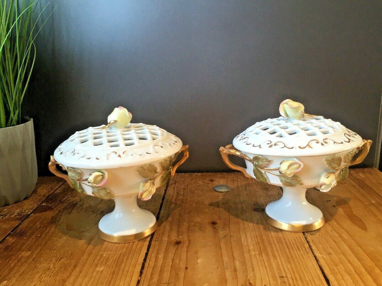 Pair Of Top Quality 19th C Moore Brothers Rose Pot Pourri Pedestal Vases Urns photo 350.0