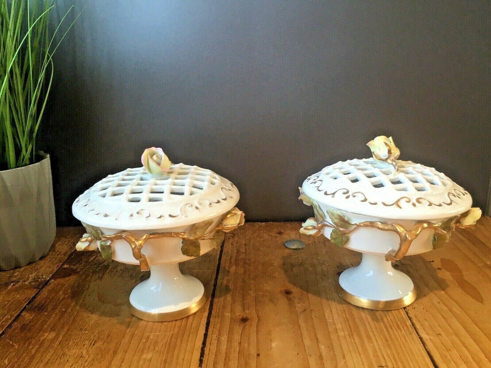 Pair Of Top Quality 19th C Moore Brothers Rose Pot Pourri Pedestal Vases Urns photo vinterior