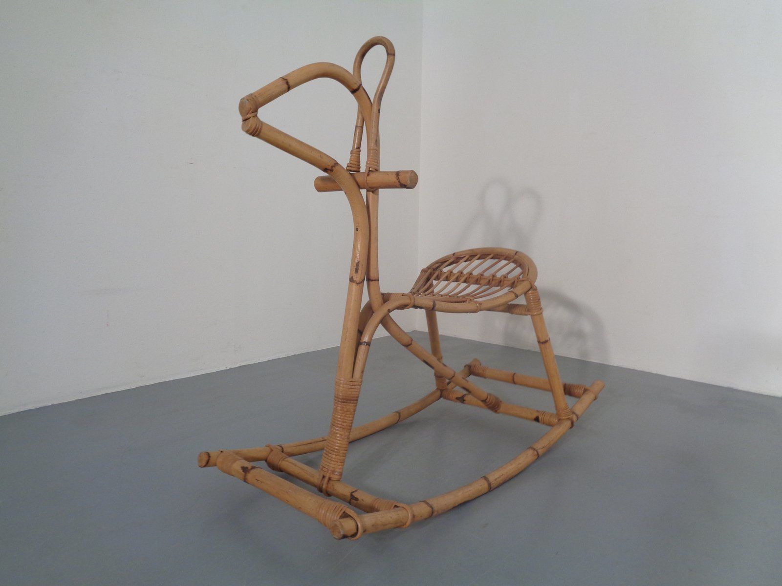 Large Mid Century Italian Bamboo Rocking Horse, 1960s photo buy