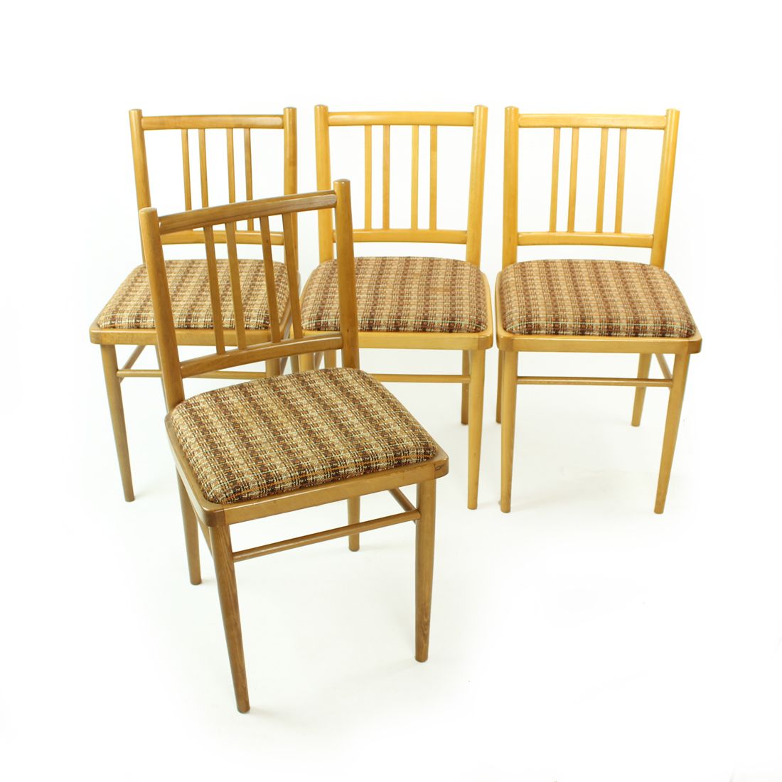 Midcentury Dining Chairs In Oak And Fabric, Ton Czechoslovakia, Set Of 4 photo buy