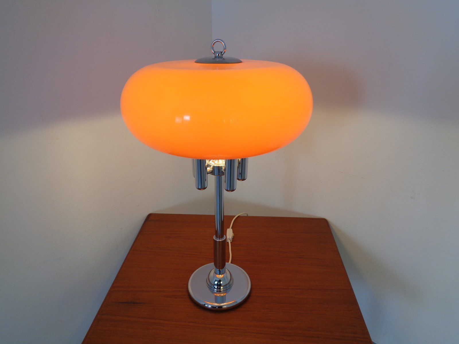 Italian Orange Plastic & Chrome Table Lamp, 1960s
