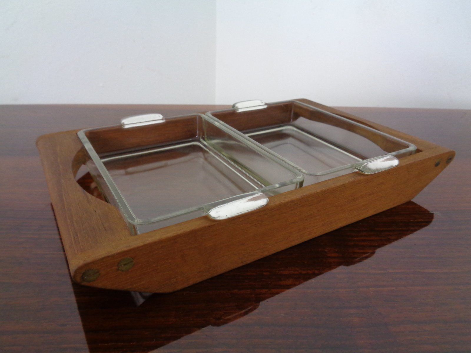 Danish Siam Teak Tray And Glass Bowls From Artiform, Set Of 2, 1960s photo vinterior