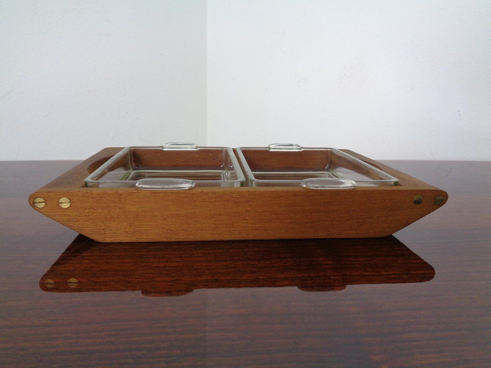 photo buy Danish Siam Teak Tray And Glass Bowls From Artiform, Set Of 2, 1960s