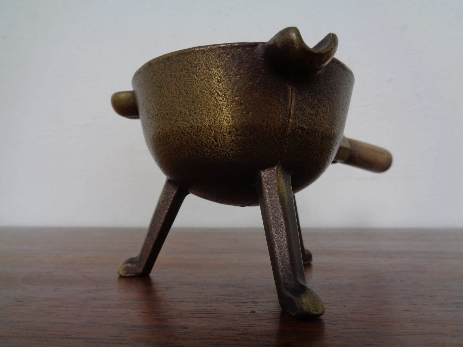 253.0 Mid Century Brass & Oak Ashtrays, 1960s, Set Of 2 photo