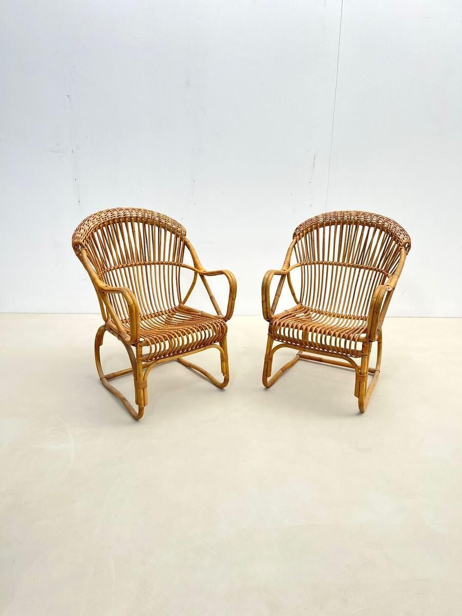 1413.0 Pair Of Mid Century Modern Rattan Armchairs, Italy, 1960s photo