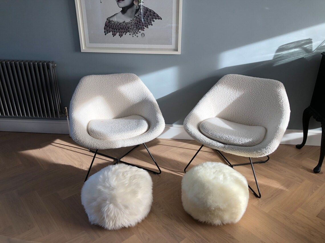 Irresistible Ivory Sheepskin Pouffe  White Sheepskin Pouffe  Ivory Sheepskin Pouffe Fluffy Footstool Furry Pouffe  Footstool Pouffe