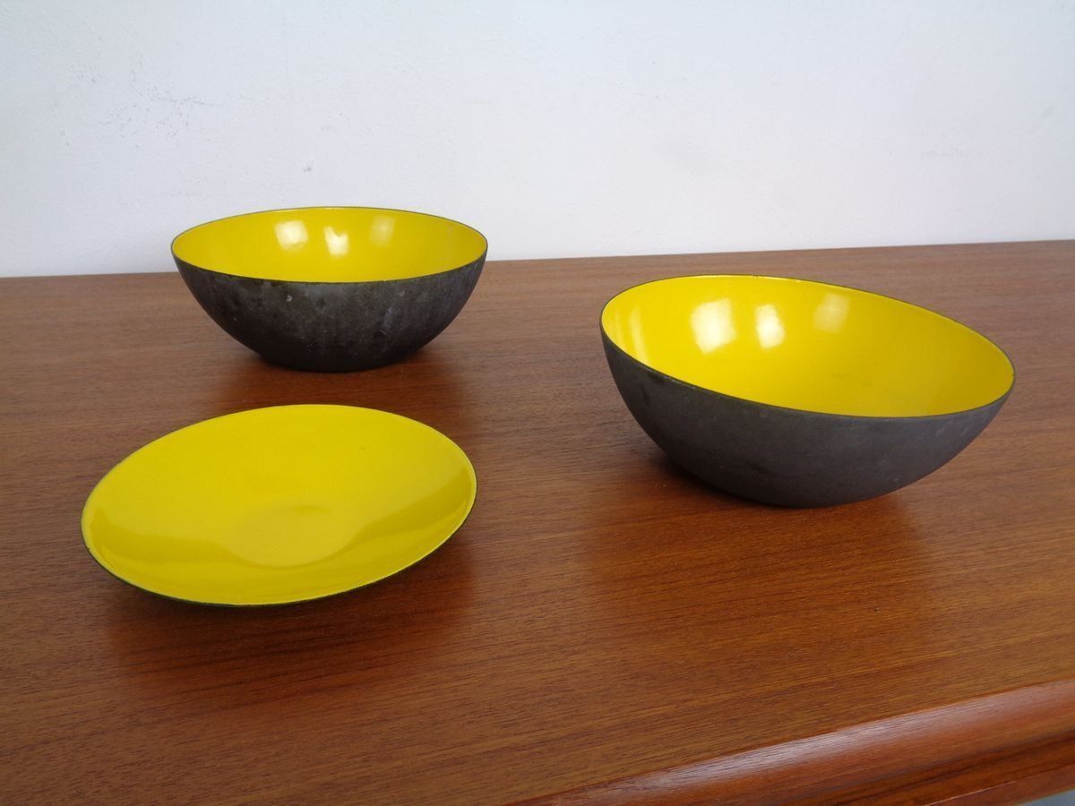 Yellow Krenit Bowls By Herbert Krenchel Torben ørskov, Set Of 3, 1960s photo furniture