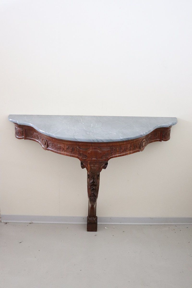 Antique Carved Wood Console Table With Marble Top 1850s photo for sale