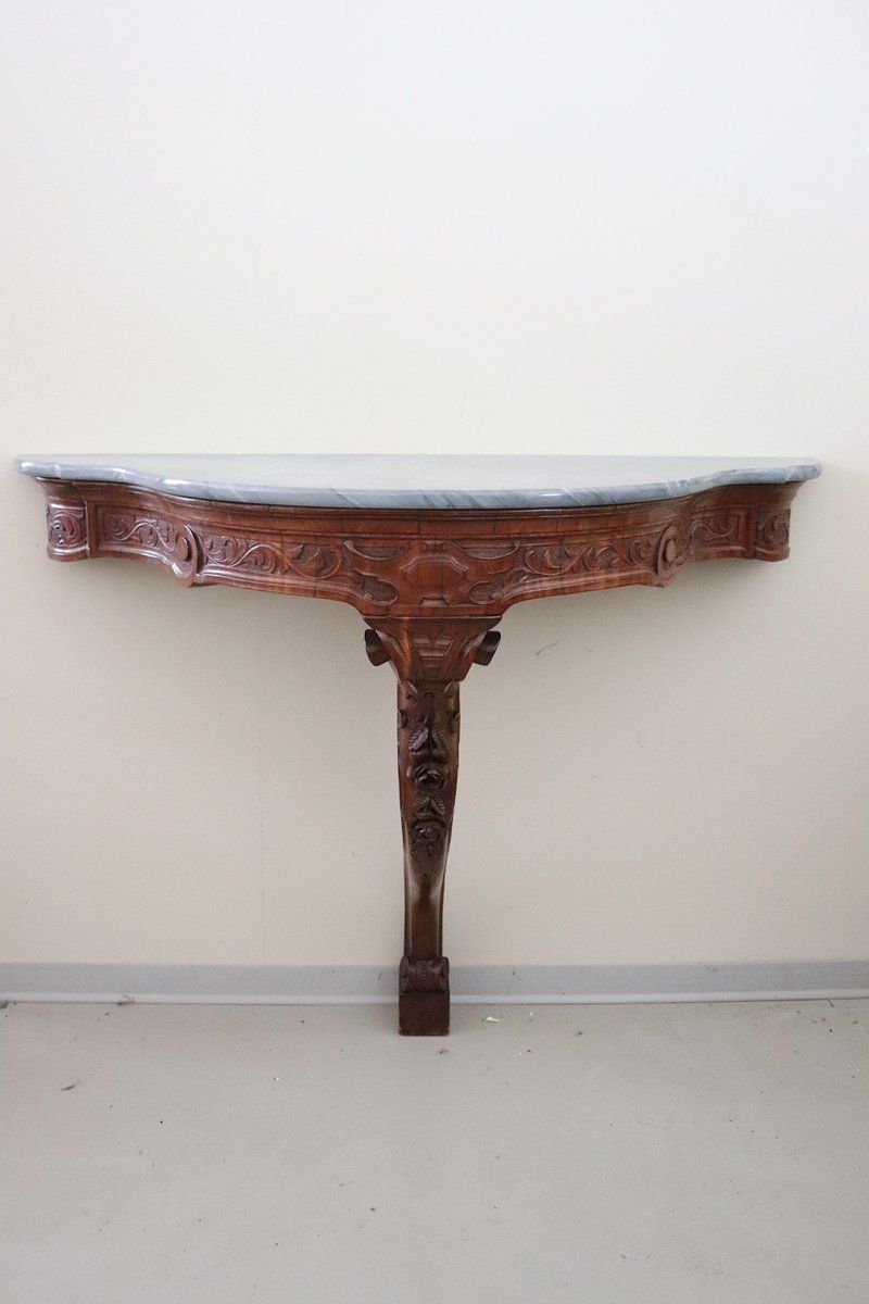 Antique Carved Wood Console Table With Marble Top 1850s photo buy