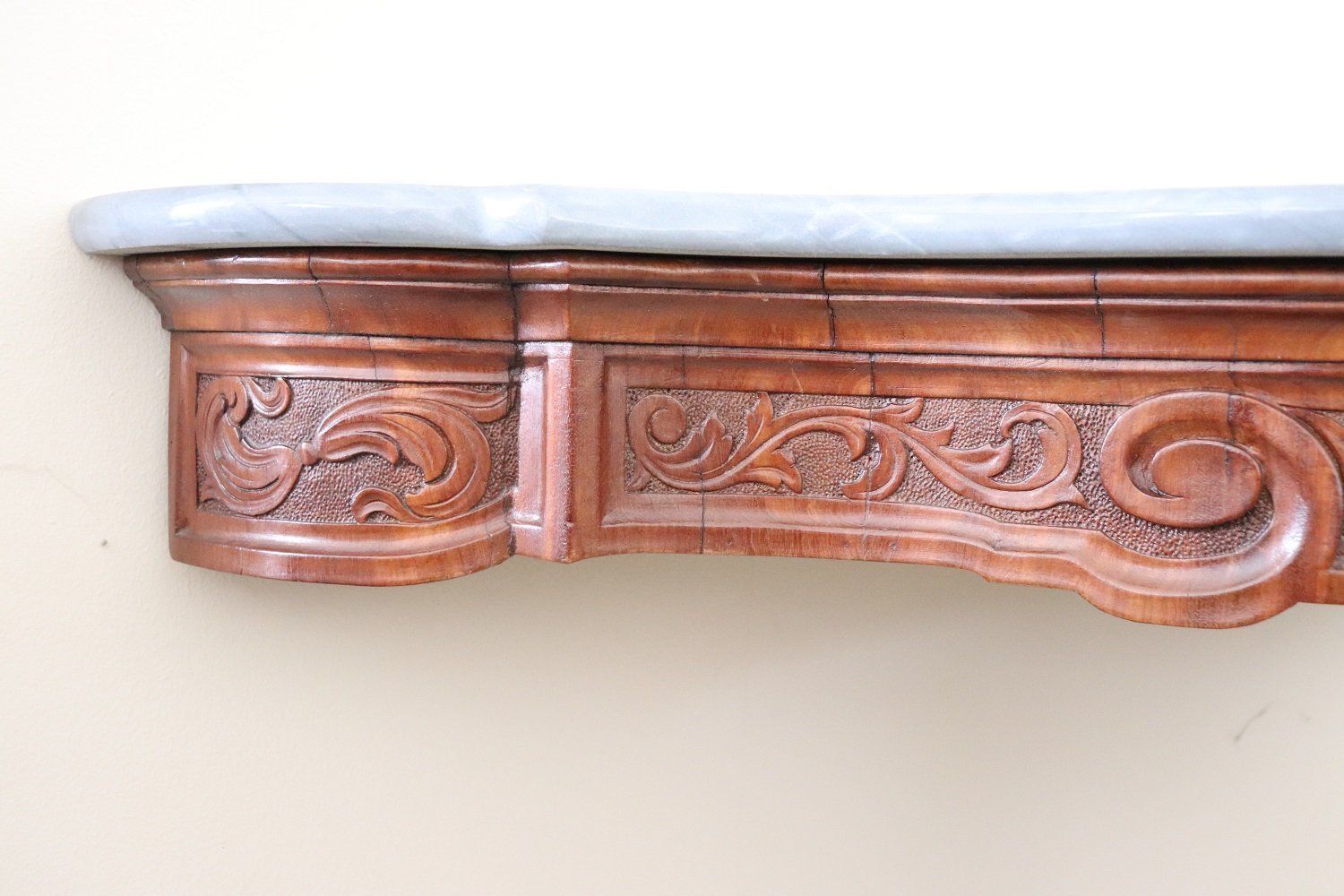Antique Carved Wood Console Table With Marble Top 1850s photo vintage