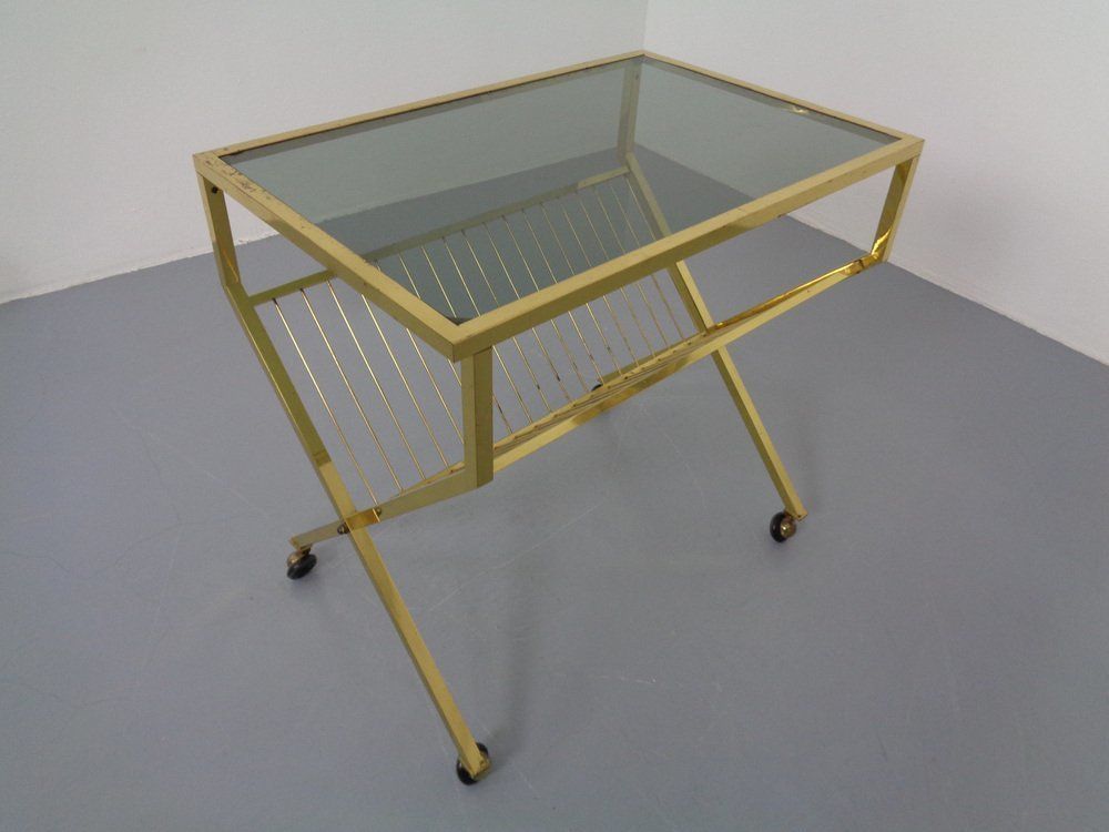 French Brass & Glass Cart With Magazine Rack, 1960s photo buy