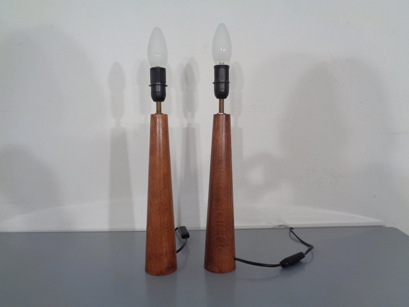 Mid Century Filigree Danish Teak Table Lamps, 1950s, Set Of 2 photo Lighting