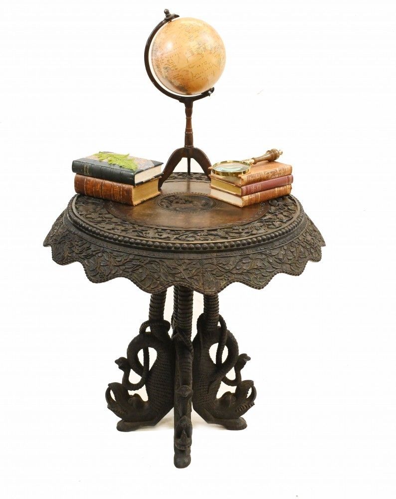 Antique Burmese Side Table Hand Carved Burma 1890