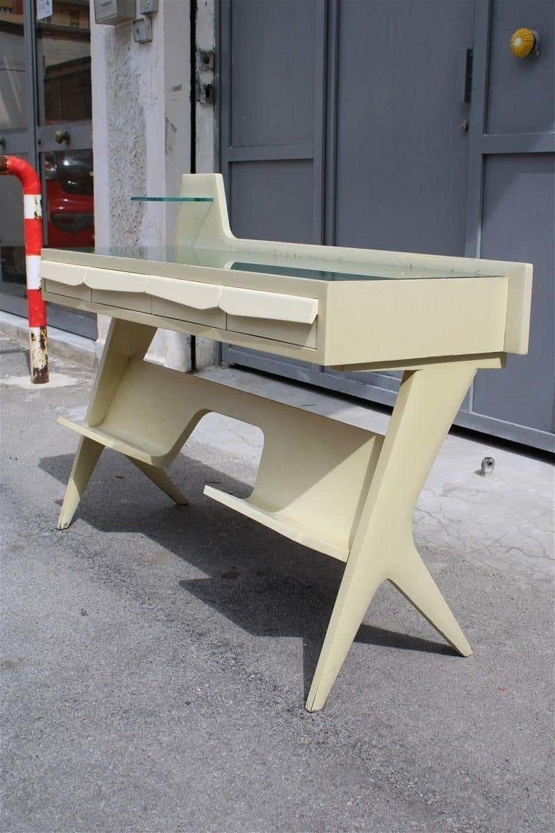 4519.0 Mid Century Italia Vanity Desk In Lacquered Wood Gio Ponti Style Colored Dassi photo