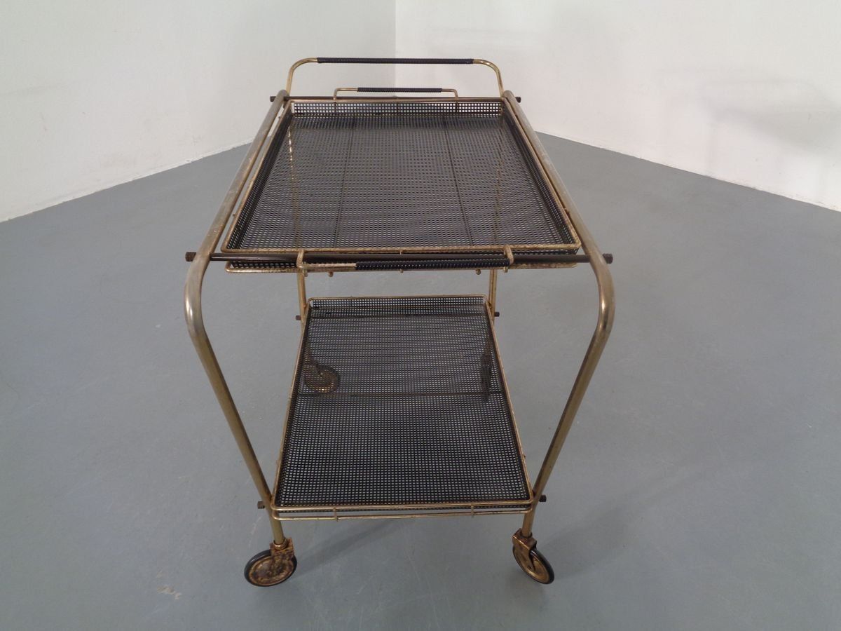 French Brass Tea Cart Attributed To Mathieu Matégot, 1950s photo 756.0