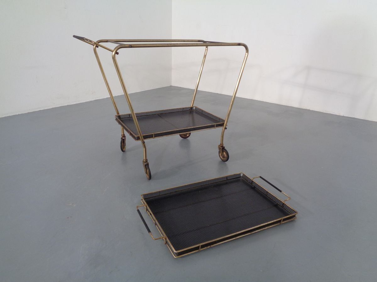 French Brass Tea Cart Attributed To Mathieu Matégot, 1950s photo buy