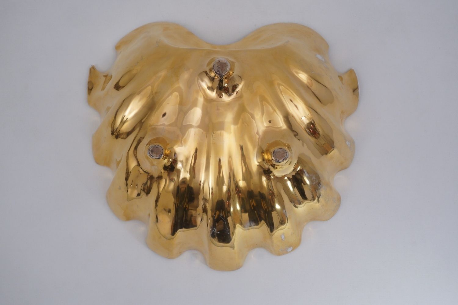 Antique Fabbrica Ferniani Faenza 36.5cm Shell Majolica Bowl, Gold, 1800`s Ca, Italian photo vintage