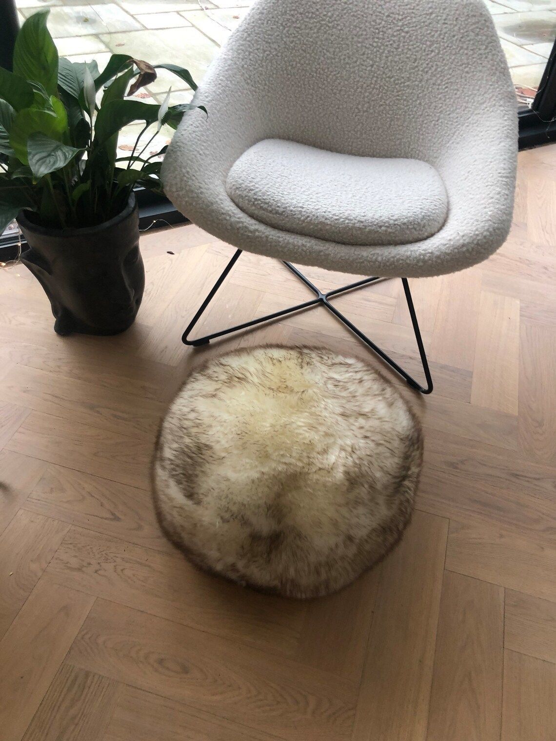 photo furniture Ivory Sheepskin Pouffe With Brown Tips  Sheepskin Pouffe Sheepskin Footstool  Furry Pouffe  Fur Footstool  Interior Decor Luxury Stool