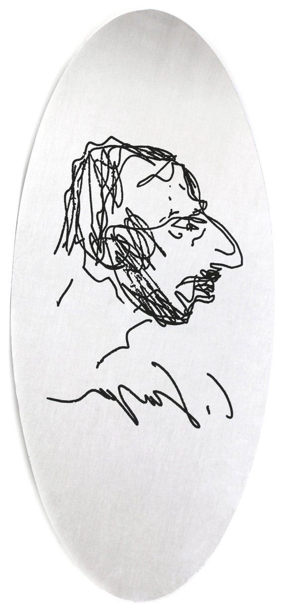 Oval Mirror With A Self Portrait Of Carlo Scarpa By Centro Duchamp Bologna For Simon Gavina Italy, 1970's
