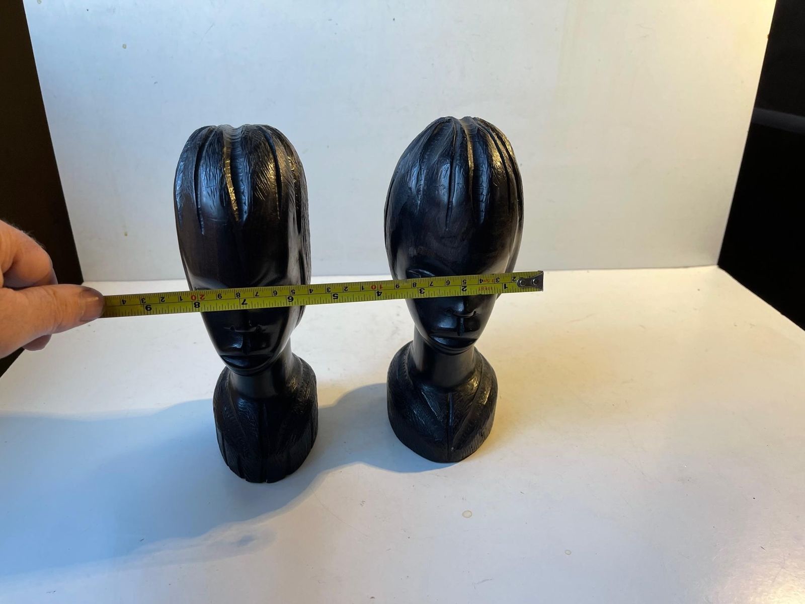 photo vinterior Vintage African Carved Bust's Girl And Boy In Ebony 1970s
