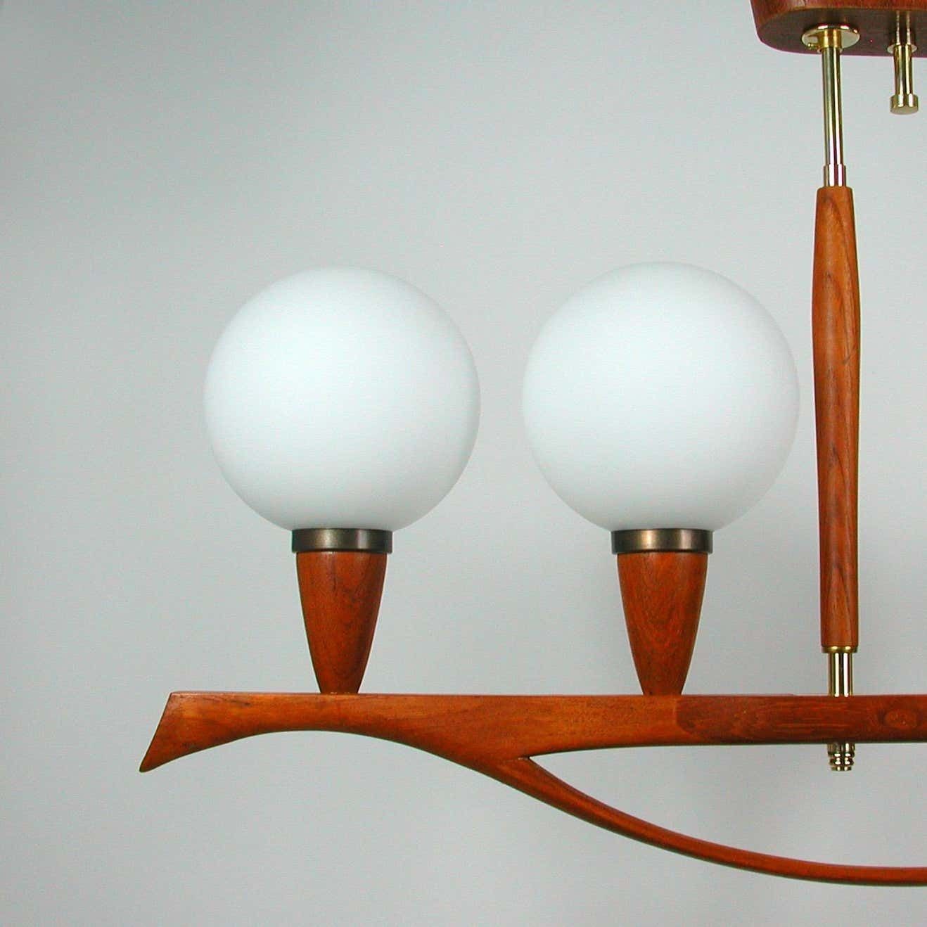 photo furniture Midcentury Swedish Modern Teak And Satin Glass Chandelier, 1960s
