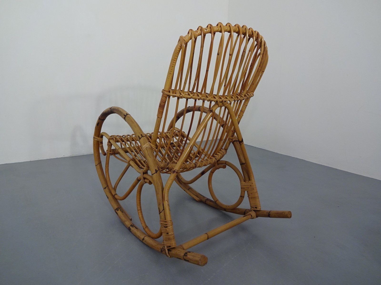 Mid Century Italian Bamboo Rocking Chair, 1950s photo for sale