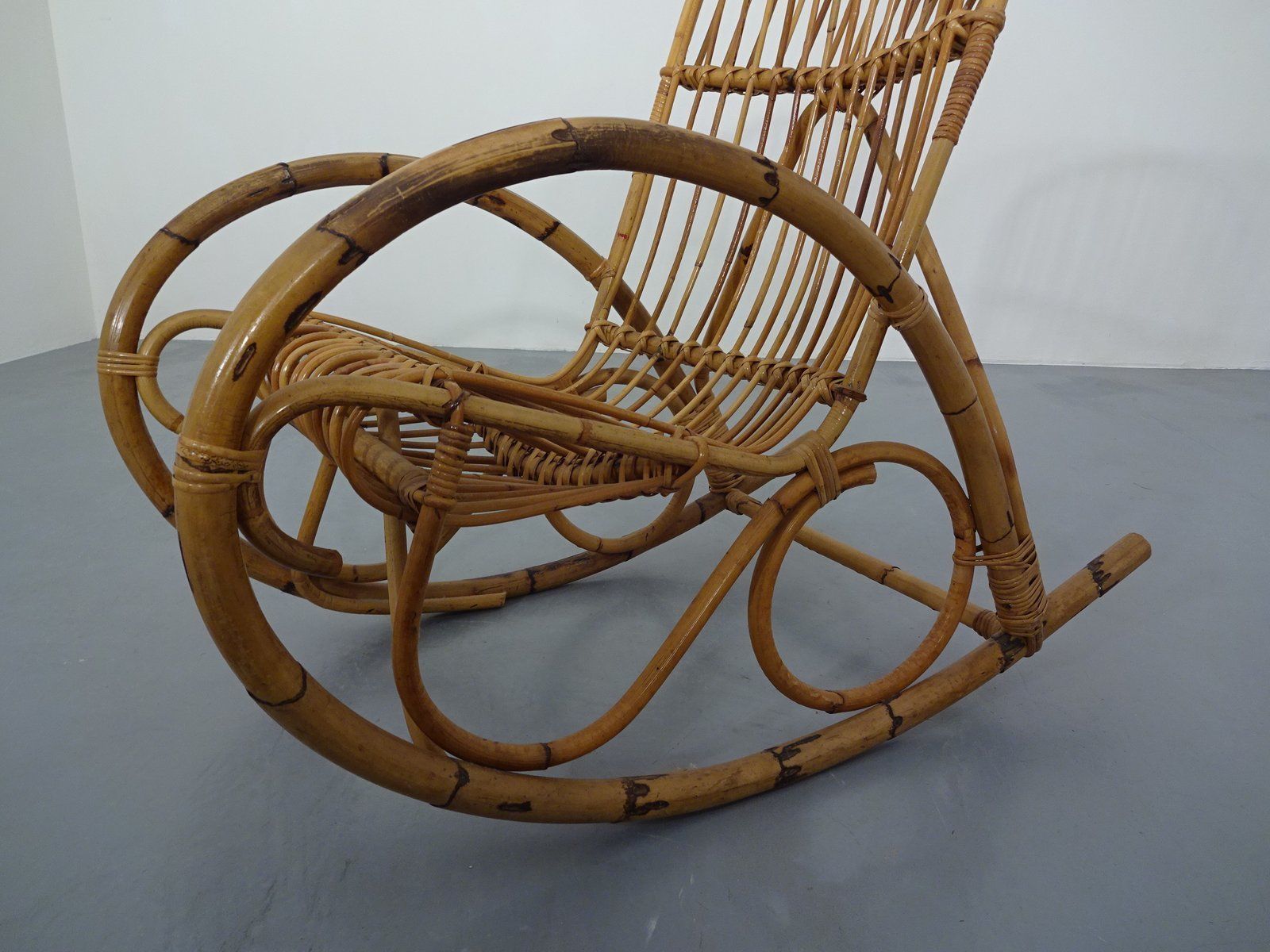 photo vintage Mid Century Italian Bamboo Rocking Chair, 1950s