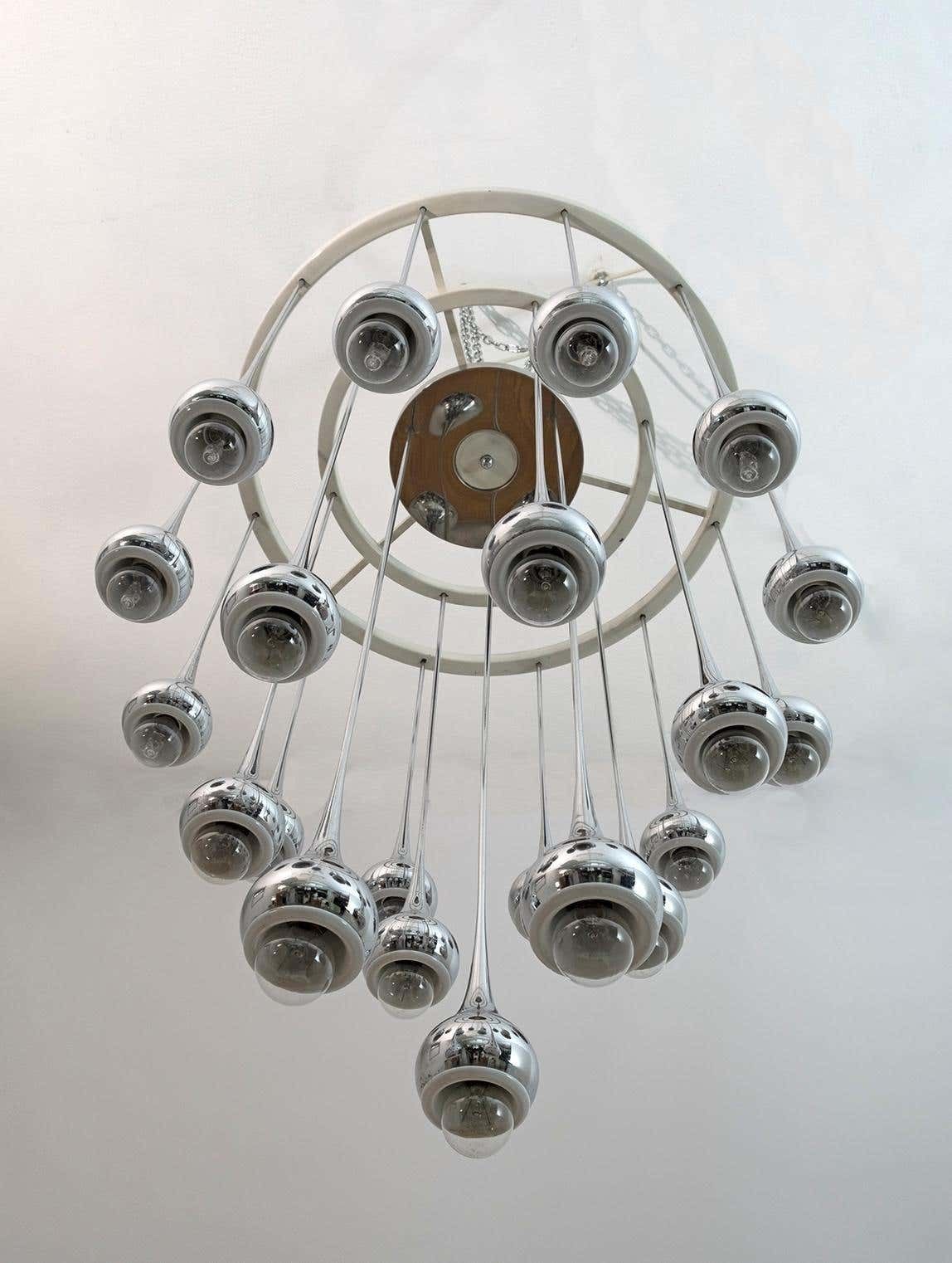 Angelo Brotto Mid Century Italian Metal Chrome Chandelier For Esperia, 1970s photo buy