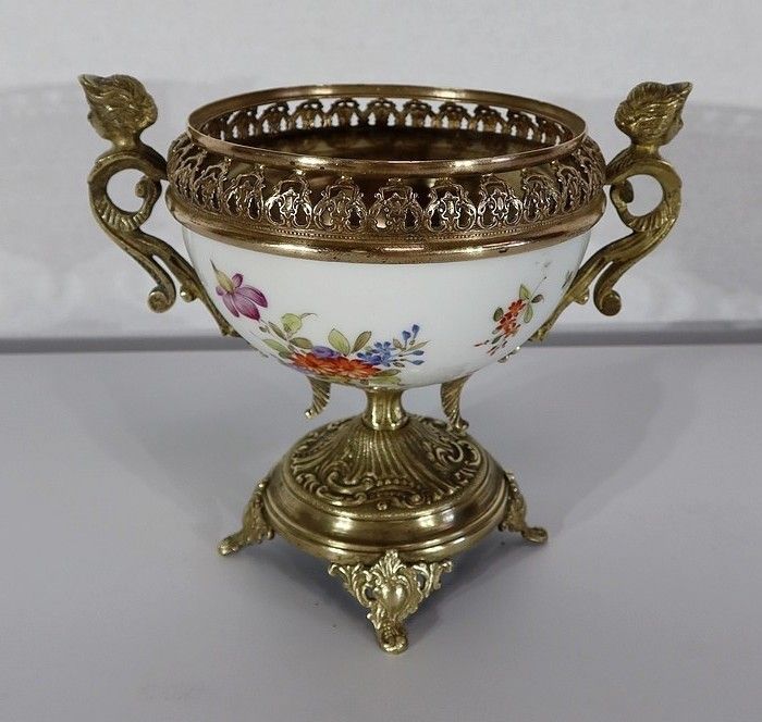 Bronze And Porcelain Cup With Floral Decorations   Late 19th Century