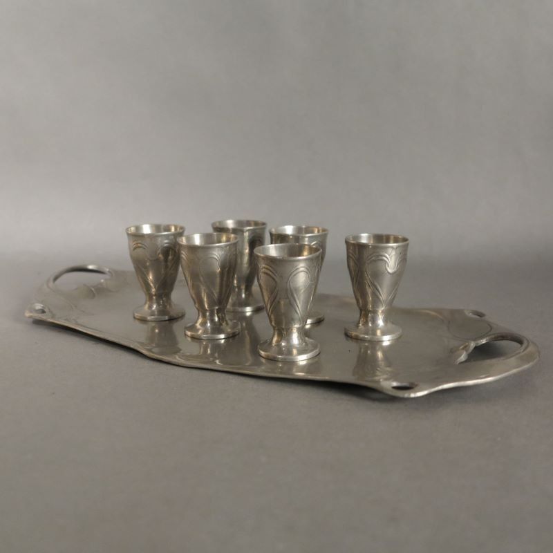 Art Nouveau Tray With Six Tin Liqueur Cups. 1900   1920 photo furniture