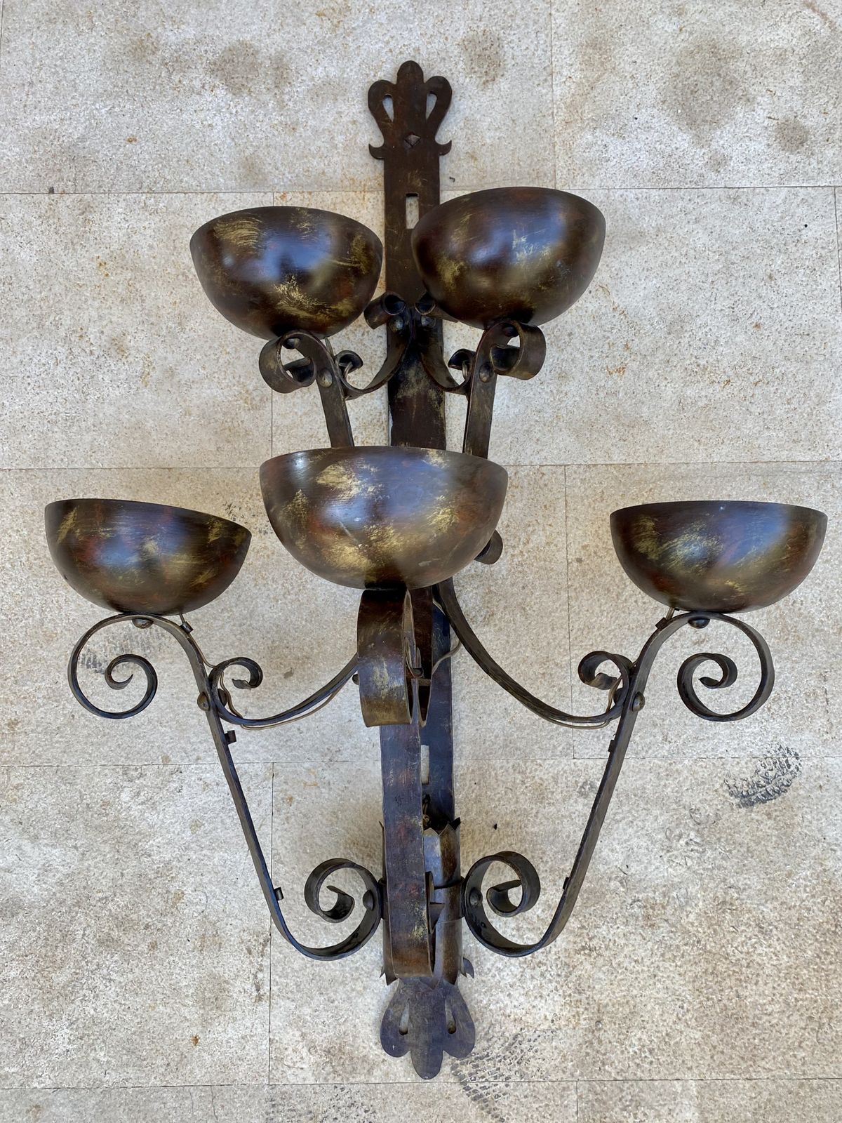 photo for sale Mid 20th Century Spanish Iron Sconces, Set Of Two