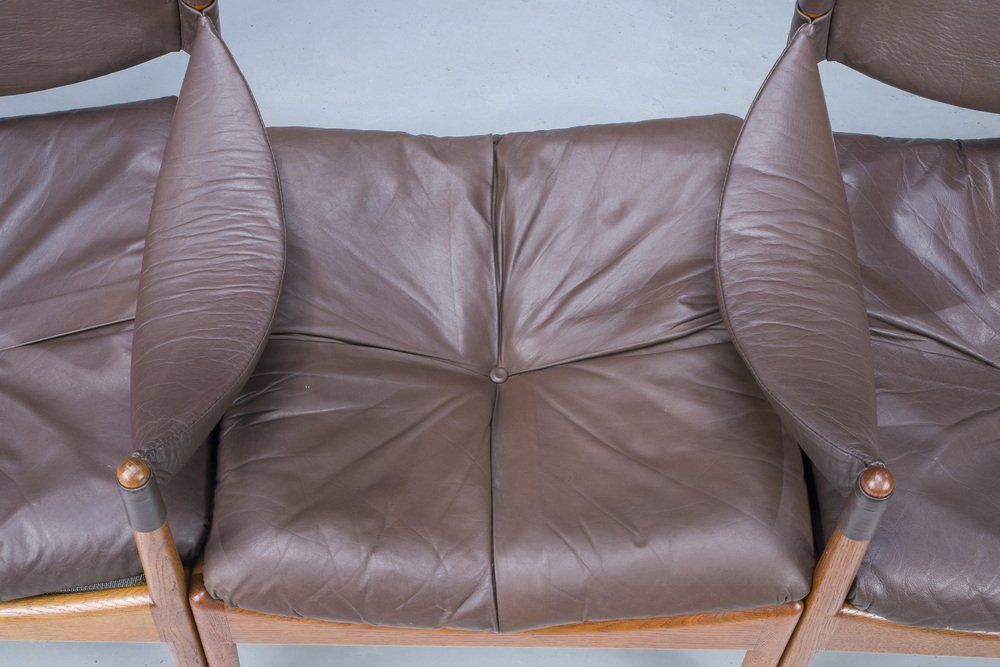 Mid Century Danish Oak & Leather Lounge Chairs & Footstools By Kristian Vedel For Søren Wiladsen, 1960s, Set Of 3 photo vintage