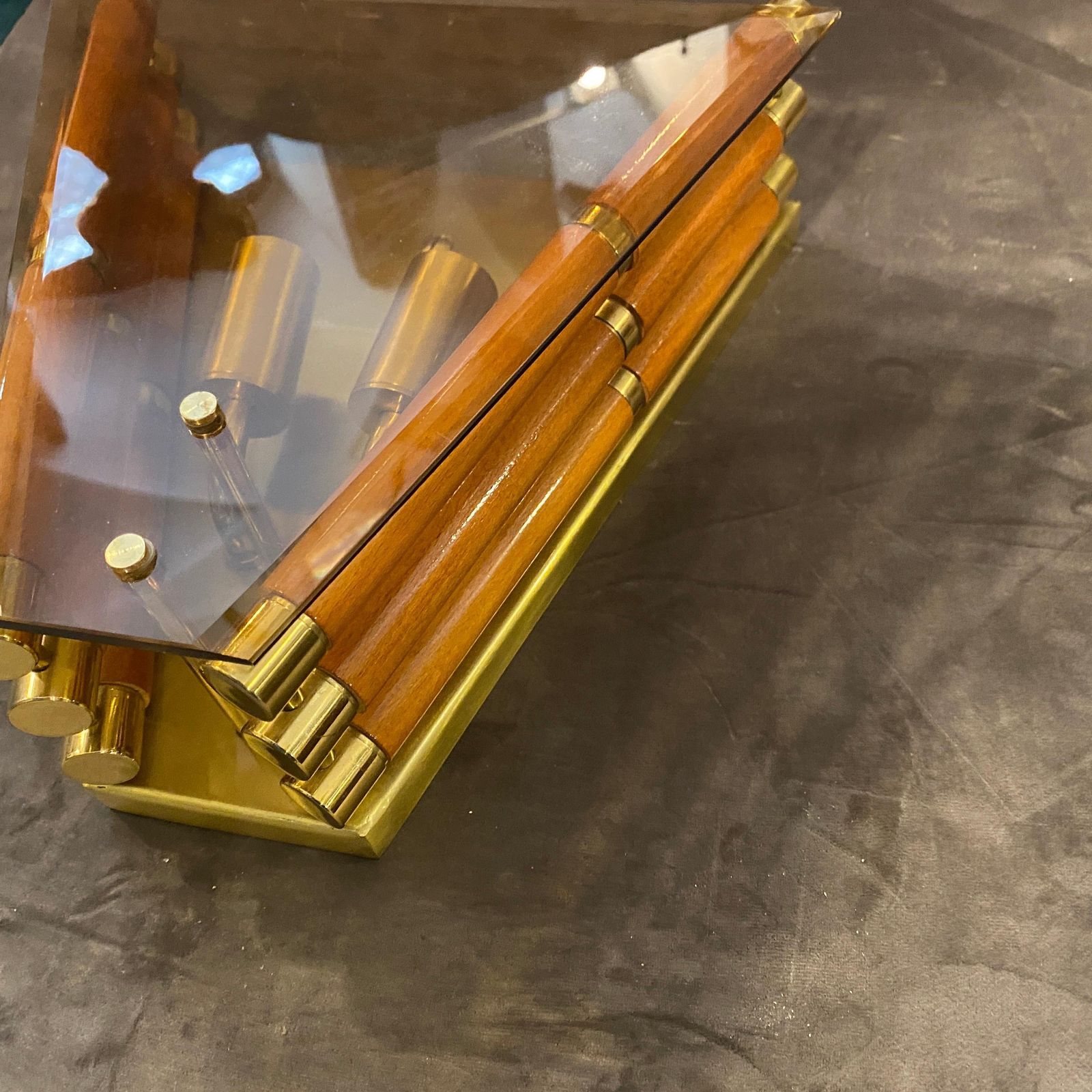 1980s Modernist Glass, Wood And Brass Italian Wall Sconce photo furniture