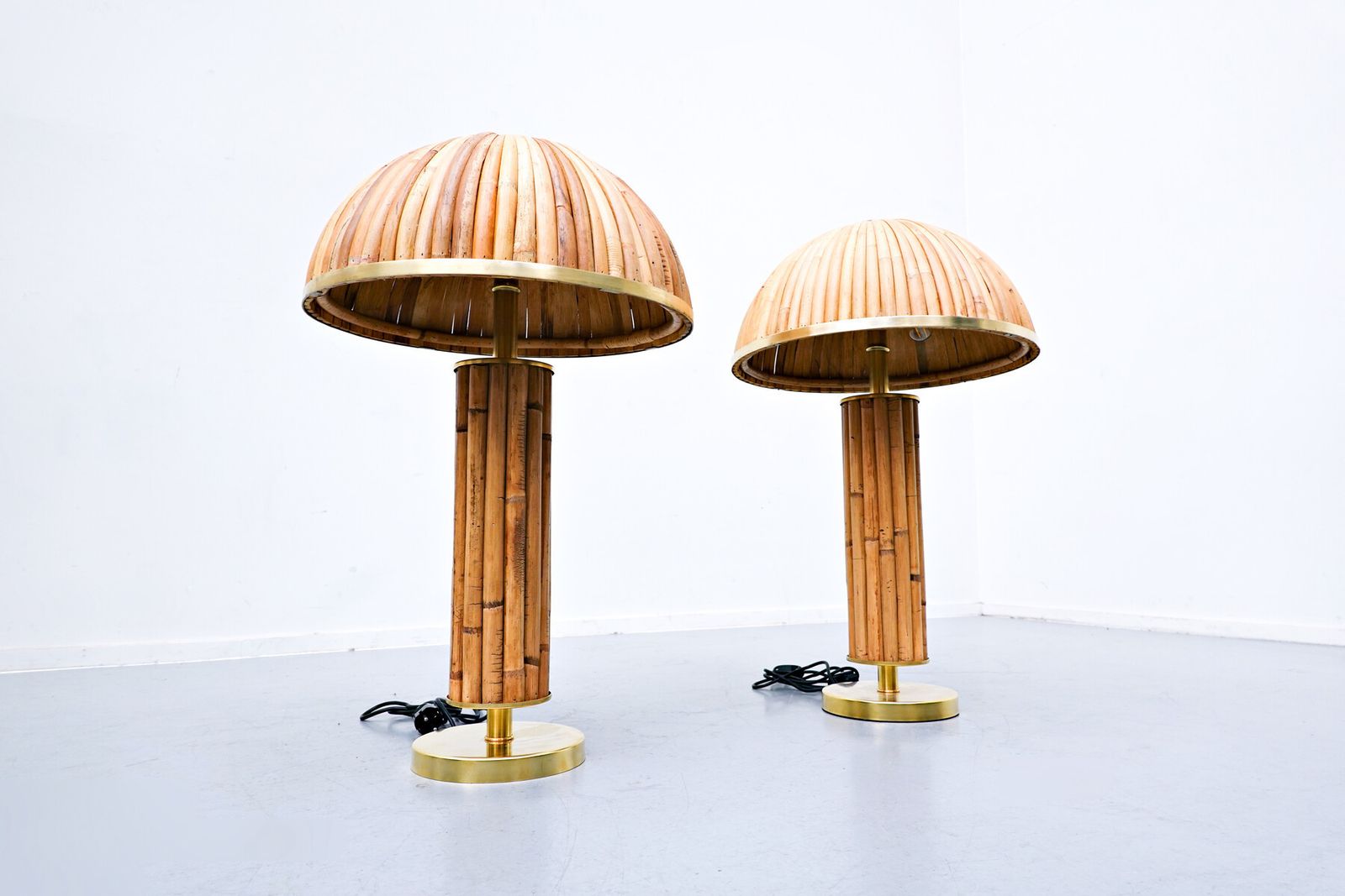 Pair Of Contemporary Italian Brass And Bamboo Table Lamps photo furniture