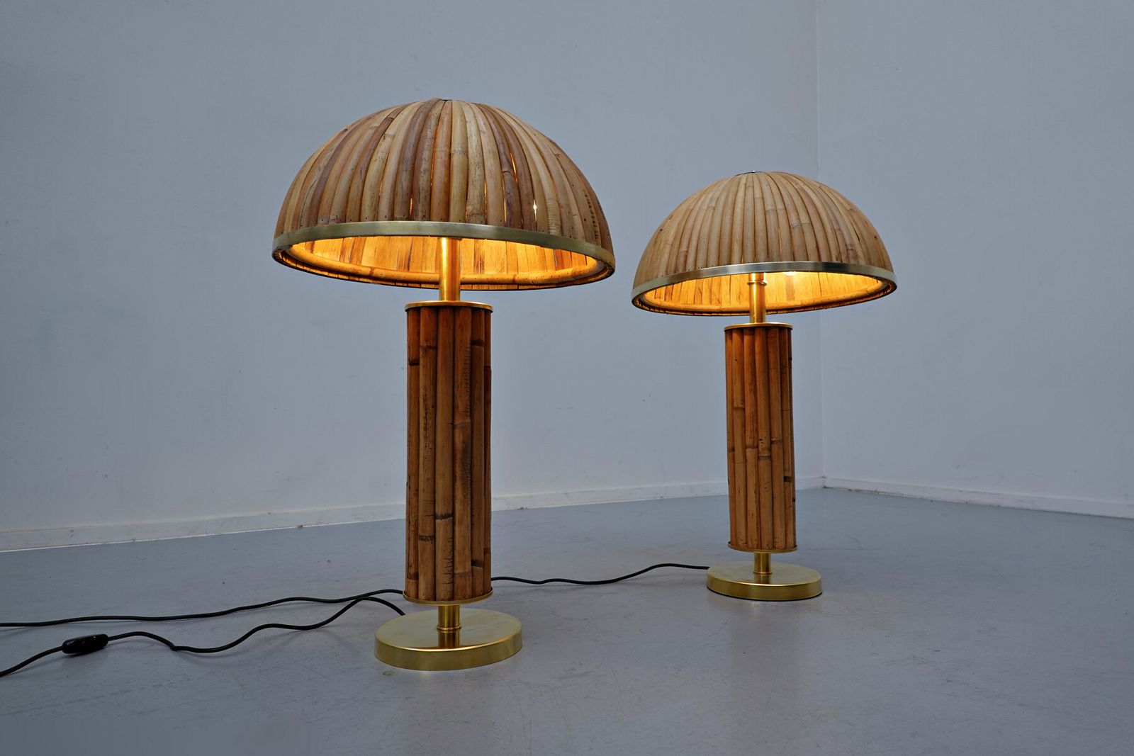 Pair Of Contemporary Italian Brass And Bamboo Table Lamps photo for sale