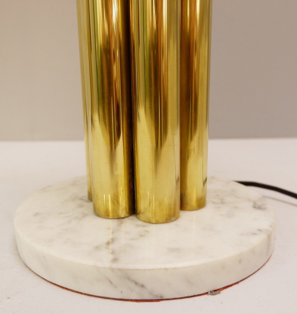 Pair Of Contemporary Brass And Glass Tube Table Lamps photo buy