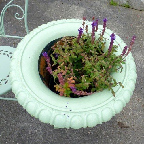 Pair Of Reclaimed Cast Iron Urns Mint Green Rwi4349 photo for sale